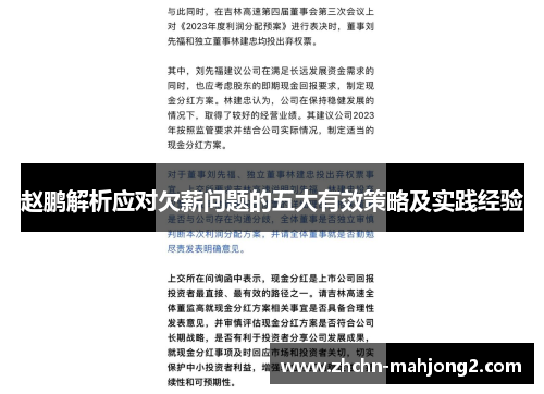 赵鹏解析应对欠薪问题的五大有效策略及实践经验 赵鹏解析应对欠薪问题的五大有效策略及实践经验
